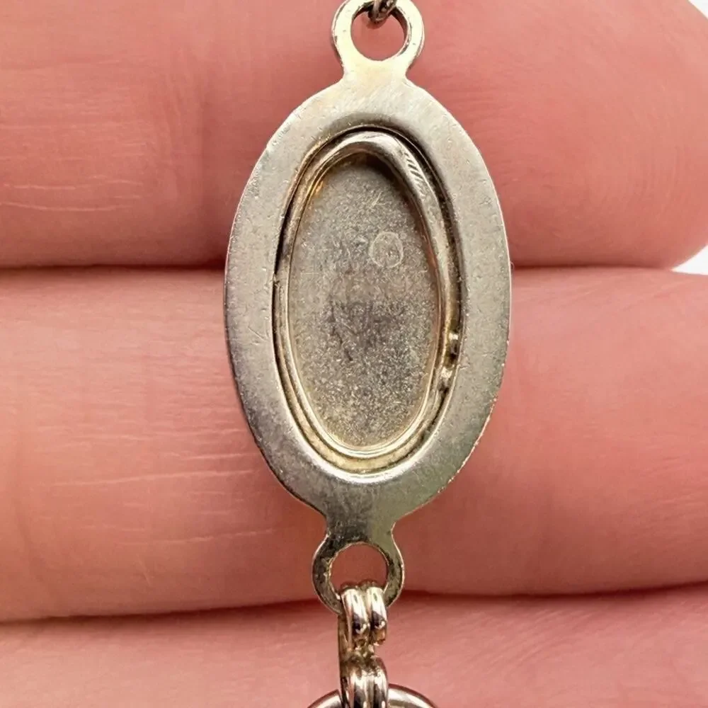 Vintage Mid-Century Silver Tone Floral Etched Oval Panel Chain Bracelet 7